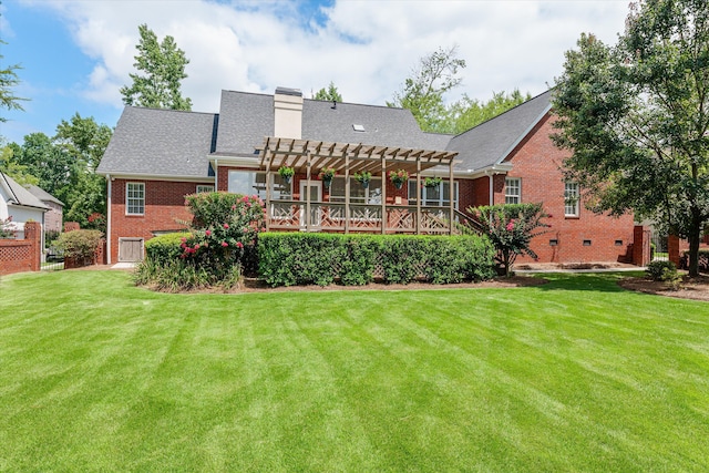 3570 Granite Way, Martinez, GA 30907 - rear view of property with a pergola, brick siding, a lawn, and a chimney