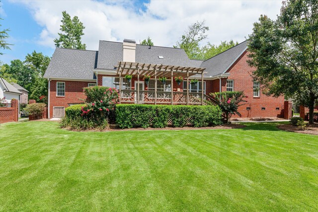 3570 Granite Way, Martinez, GA 30907 - rear view of property with a pergola, brick siding, a lawn, and a chimney