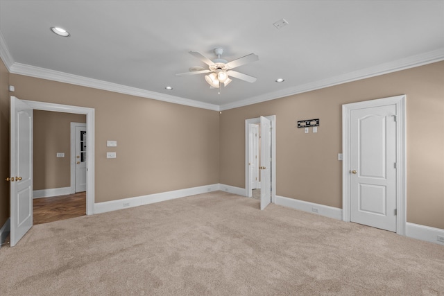 3570 Granite Way, Martinez, GA 30907 - unfurnished bedroom featuring light colored carpet, ornamental molding, recessed lighting, and ceiling fan