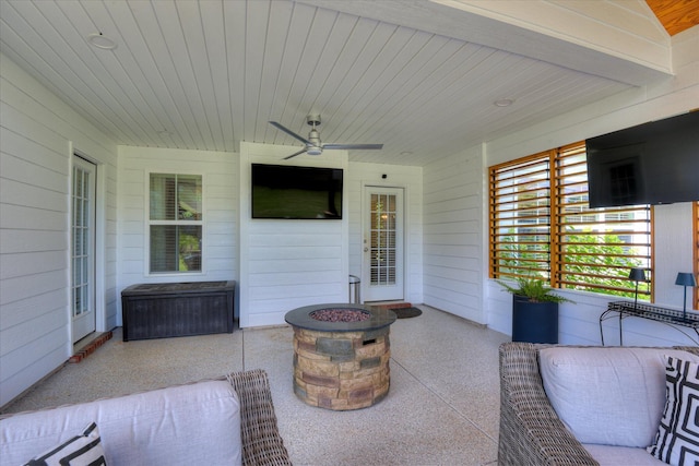 385 Bridle Path Rd, North Augusta, SC 29860 - view of patio featuring an outdoor fire pit and a ceiling fan