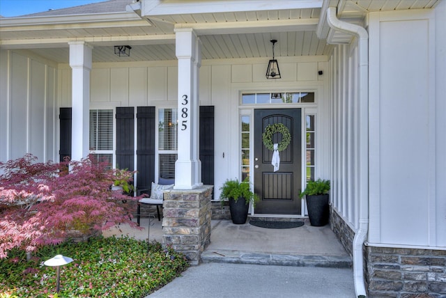 385 Bridle Path Rd, North Augusta, SC 29860 - property entrance featuring a porch and board and batten siding