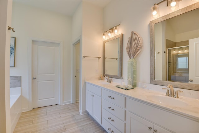 385 Bridle Path Rd, North Augusta, SC 29860 - full bath featuring double vanity, a garden tub, and a shower stall