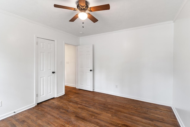 411 Warren Rd, Augusta, GA 30907 - unfurnished bedroom with crown molding, dark wood finished floors, and a ceiling fan