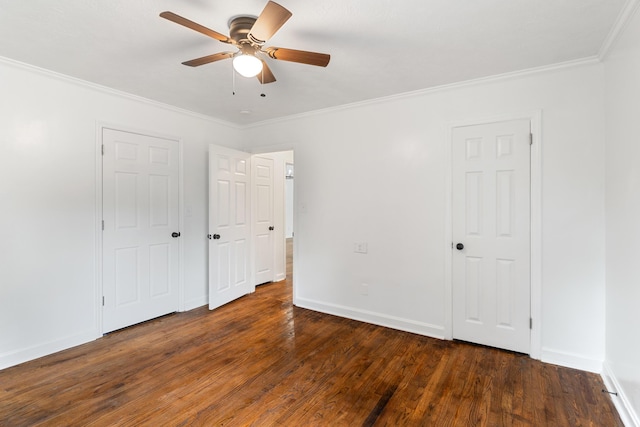 411 Warren Rd, Augusta, GA 30907 - unfurnished bedroom with ornamental molding, wood finished floors, and ceiling fan