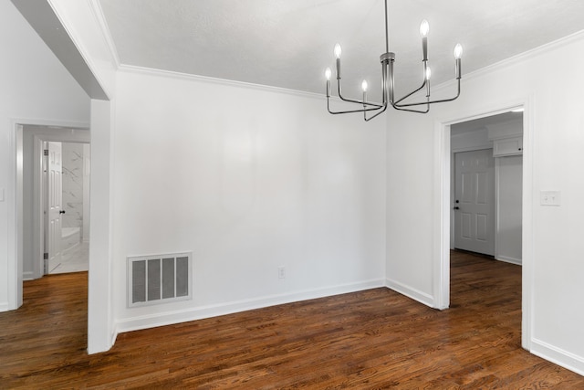 411 Warren Rd, Augusta, GA 30907 - unfurnished dining area featuring a chandelier, ornamental molding, and dark wood-style floors