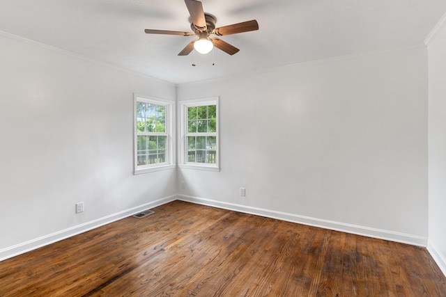 411 Warren Rd, Augusta, GA 30907 - empty room with wood finished floors, a ceiling fan, and crown molding