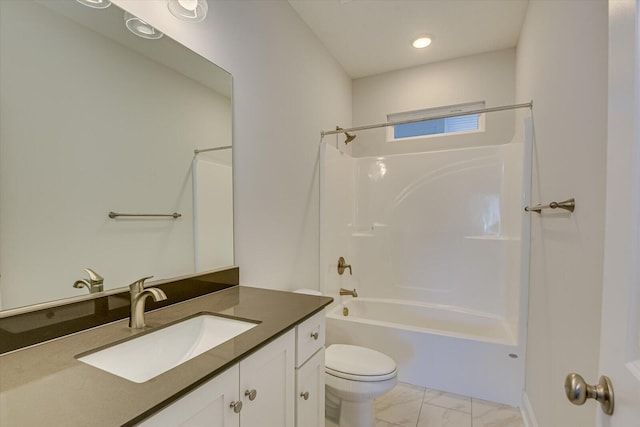 full bathroom featuring vanity, shower / tub combination, and toilet