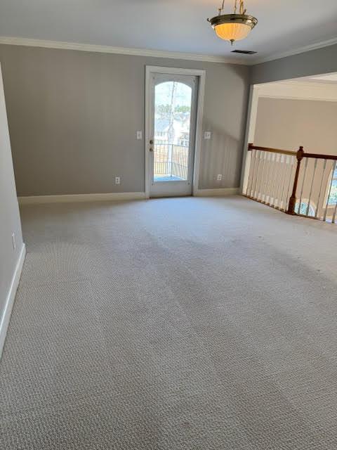 carpeted empty room with crown molding