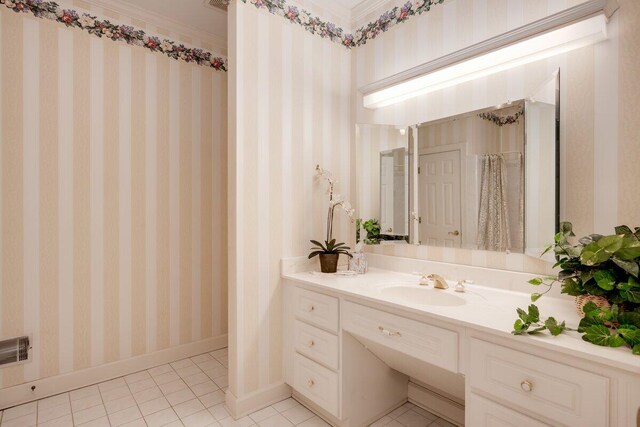 bathroom with vanity and tile patterned flooring