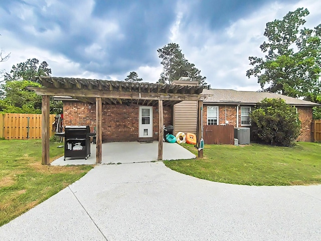 620 W Clinton Way, Martinez, GA 30907 - rear view of property with brick siding, a pergola, a patio, cooling unit, and a chimney