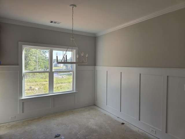 unfurnished dining area with a healthy amount of sunlight and ornamental molding