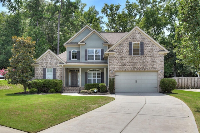 view of front facade featuring a front lawn and a garage