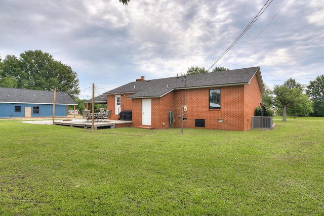 307 Terrace Hill Rd, Wrens, GA 30833 - rear view of house with a wooden deck, cooling unit, a lawn, and crawl space