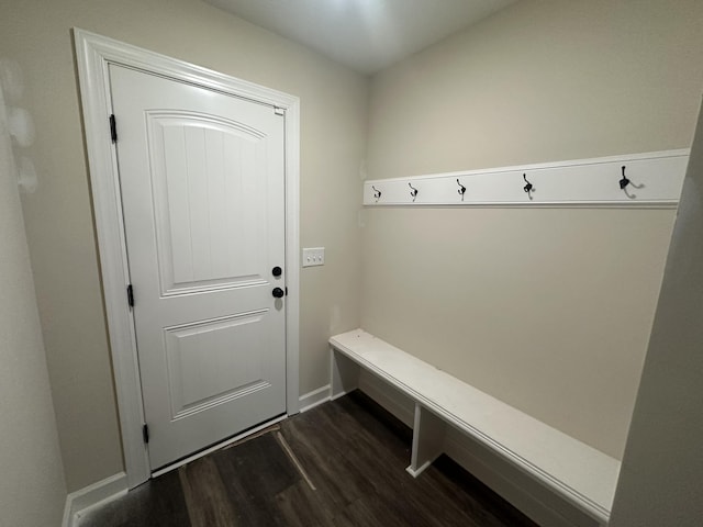 mudroom with dark hardwood / wood-style floors