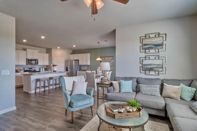 1253 Birch Cir, Grovetown, GA 30813 - living area with ceiling fan, wood finished floors, recessed lighting, and baseboards