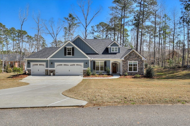 118 Bereau Dr, Mccormick, SC 29835 - craftsman inspired home with stone siding, an attached garage, concrete driveway, and a front yard