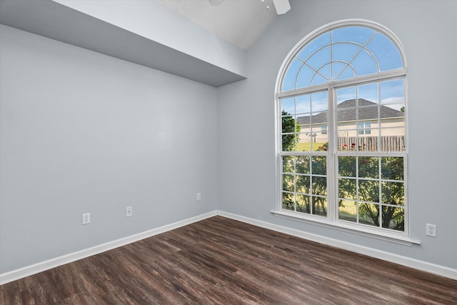 570 Lory Ln, Grovetown, GA 30813 - empty room with dark wood-type flooring, a ceiling fan, and lofted ceiling
