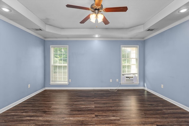 570 Lory Ln, Grovetown, GA 30813 - unfurnished room with a tray ceiling, wood finished floors, recessed lighting, ceiling fan, and ornamental molding