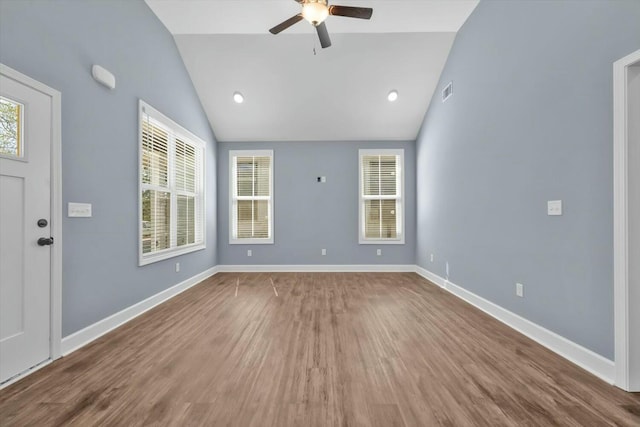 30 Gregg St, Augusta, GA 30901 - unfurnished living room featuring visible vents, a ceiling fan, wood finished floors, and a wealth of natural light