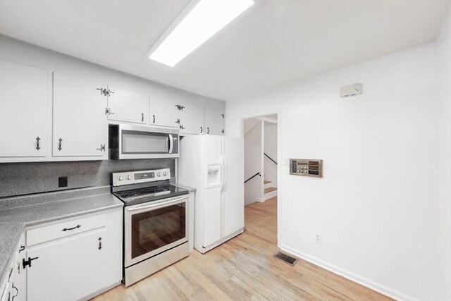 kitchen featuring white cabinetry, stainless steel appliances, and light hardwood / wood-style flooring