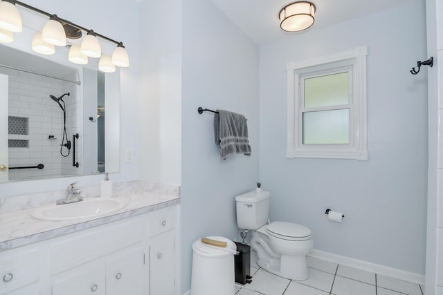 3202 Norris Ct, Augusta, GA 30907 - bathroom with toilet, vanity, tiled shower, tile patterned floors, and baseboards