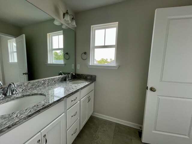 bathroom featuring tile patterned flooring, plenty of natural light, and vanity