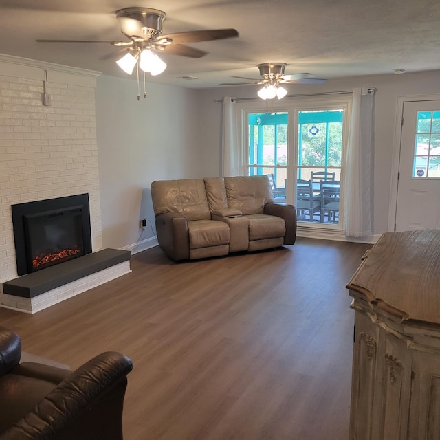 3597 Parliament Pl, Martinez, GA 30907 - living room featuring wood finished floors, a ceiling fan, and a fireplace