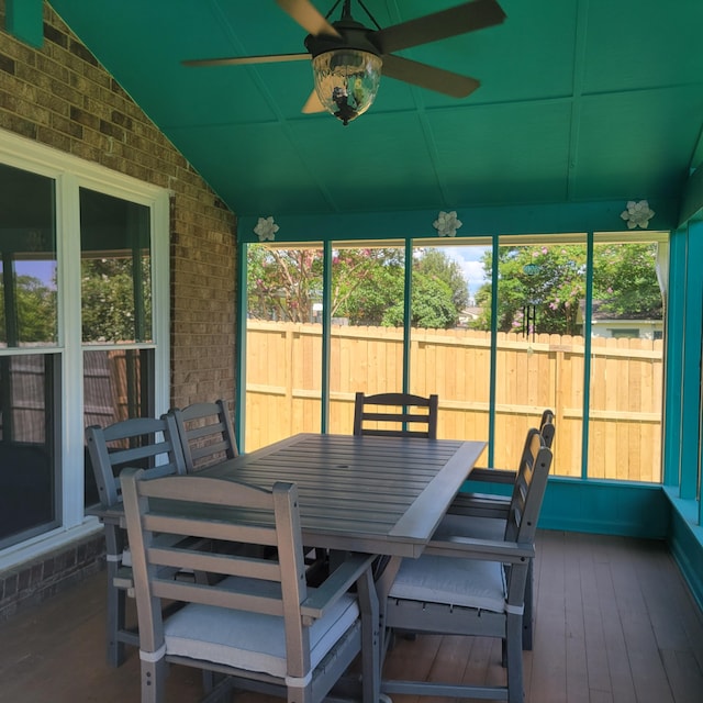 3597 Parliament Pl, Martinez, GA 30907 - sunroom / solarium with lofted ceiling, a ceiling fan, and outdoor dining space