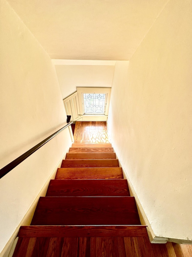 stairs featuring wood-type flooring