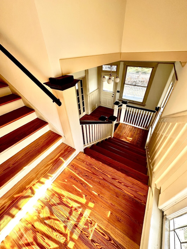 stairs with wood-type flooring