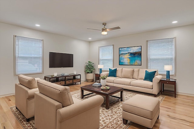 2426 Dickey Rd, Augusta, GA 30906 - living room with light wood-style flooring, a ceiling fan, and recessed lighting