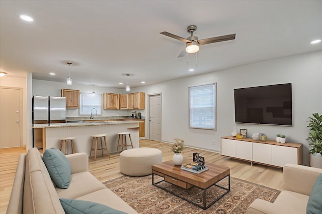 2426 Dickey Rd, Augusta, GA 30906 - living area with light wood finished floors, recessed lighting, plenty of natural light, and a ceiling fan