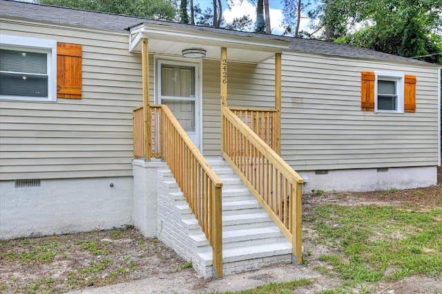 2426 Dickey Rd, Augusta, GA 30906 - view of exterior entry featuring crawl space and a shingled roof