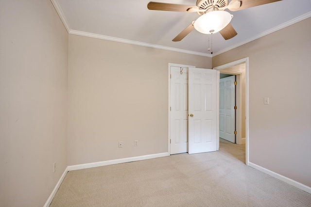 615 Stevens Xing, Augusta, GA 30907 - unfurnished bedroom with light colored carpet, ornamental molding, and a ceiling fan