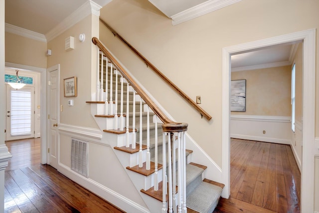 615 Stevens Xing, Augusta, GA 30907 - stairway with hardwood / wood-style floors and crown molding