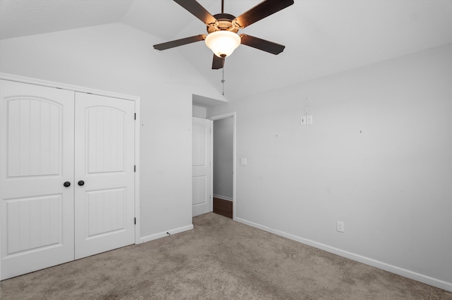 5174 Copse Dr, Augusta, GA 30909 - unfurnished bedroom with lofted ceiling, carpet floors, a closet, and a ceiling fan
