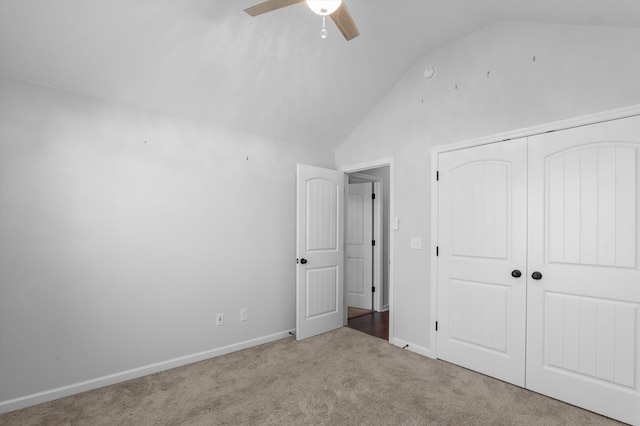 5174 Copse Dr, Augusta, GA 30909 - unfurnished bedroom featuring lofted ceiling, carpet floors, a closet, and a ceiling fan