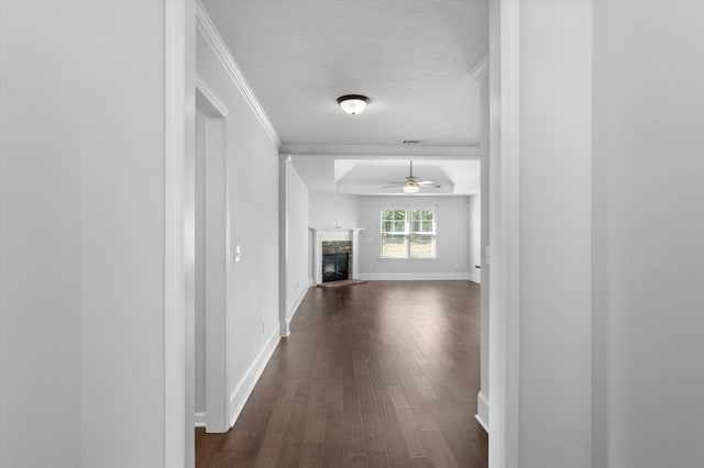 5174 Copse Dr, Augusta, GA 30909 - hall with dark wood-style floors, crown molding, and a textured ceiling