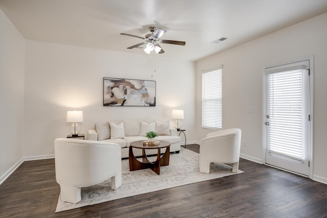 2178 River Park Ct, Augusta, GA 30907 - living room with a ceiling fan and dark wood-style flooring