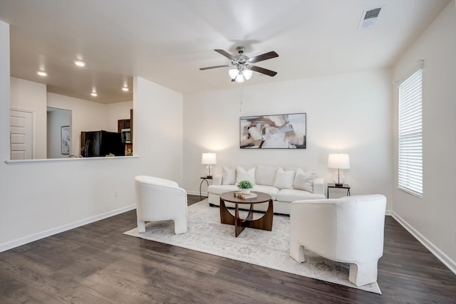 2178 River Park Ct, Augusta, GA 30907 - living area with dark wood-type flooring, recessed lighting, and a ceiling fan