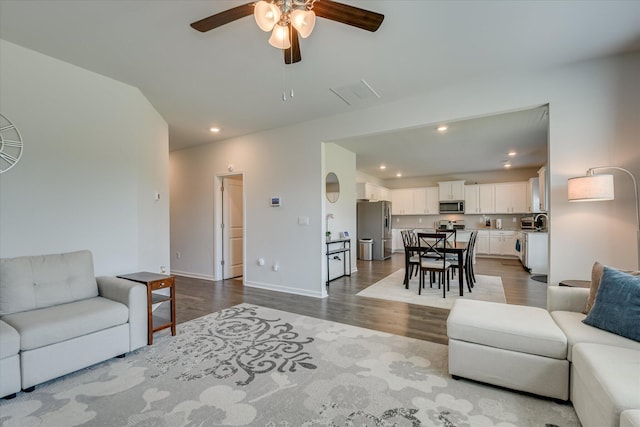 427 Roebuck Pass, Grovetown, GA 30813 - living room with ceiling fan, wood finished floors, recessed lighting, and baseboards