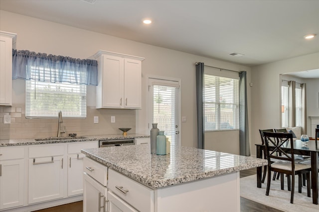 427 Roebuck Pass, Grovetown, GA 30813 - kitchen with a sink, tasteful backsplash, recessed lighting, white cabinets, and light stone countertops