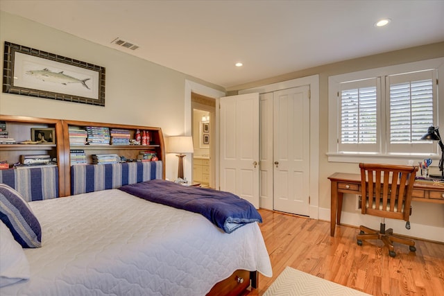 2910 Lake Forest Dr, Augusta, GA 30909 - bedroom featuring wood finished floors, recessed lighting, a closet, and a desk