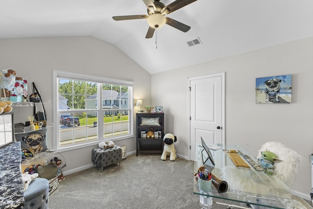 4136 Buffalo Trl, Evans, GA 30809 - carpeted office featuring a ceiling fan and vaulted ceiling