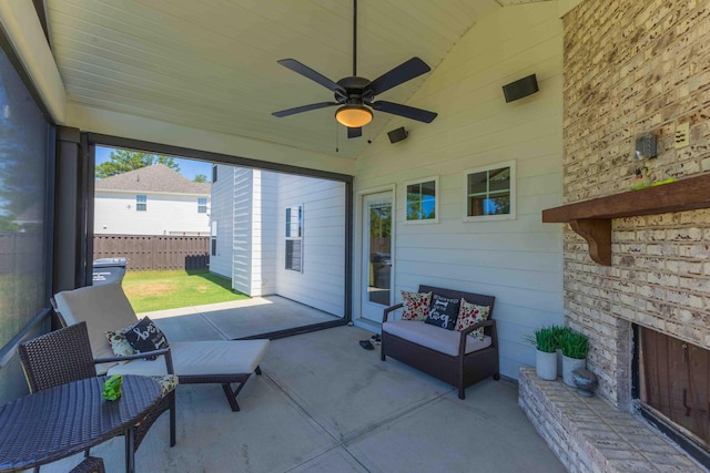 4136 Buffalo Trl, Evans, GA 30809 - view of patio with ceiling fan and an outdoor brick fireplace