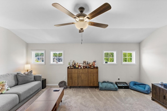 4136 Buffalo Trl, Evans, GA 30809 - carpeted living room featuring vaulted ceiling and a ceiling fan
