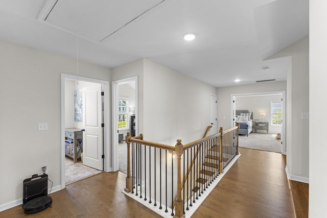4136 Buffalo Trl, Evans, GA 30809 - corridor featuring attic access, an upstairs landing, wood finished floors, and recessed lighting
