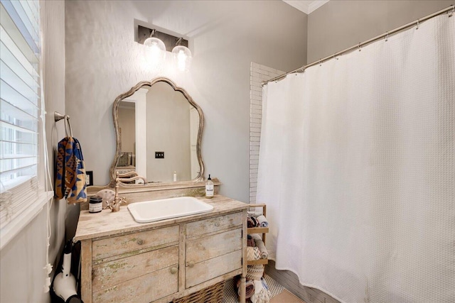 full bath featuring vanity and wood finished floors