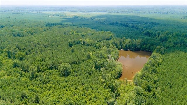 aerial view featuring a water view and a view of trees