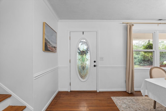 2219 Vireo Dr, North Augusta, SC 29841 - foyer entrance featuring dark wood-type flooring and crown molding